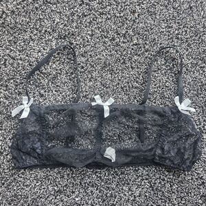 Chic Black Lace Bralette with White Bow Accents
